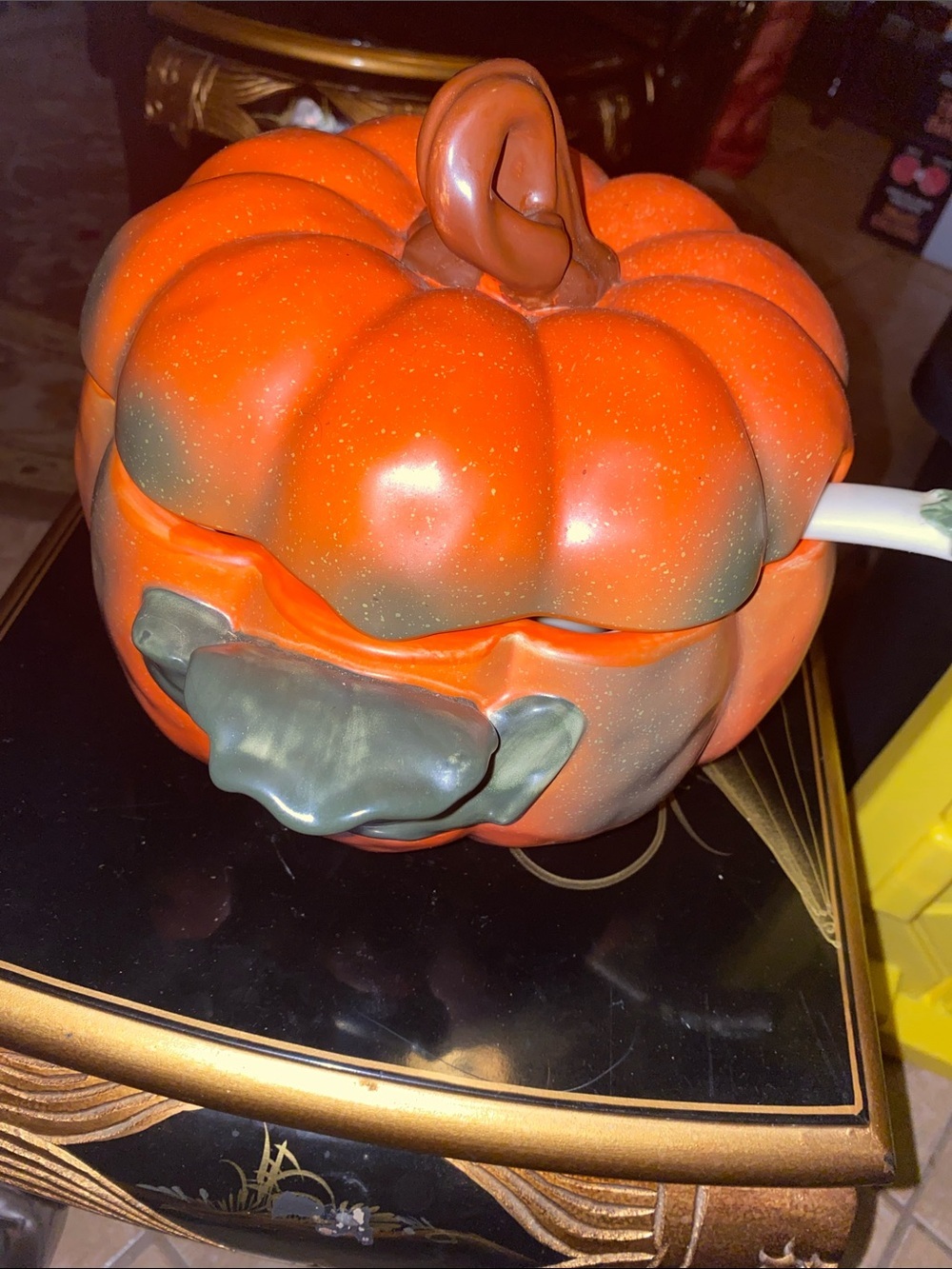 Studio Nova Ceramic Pumpkin Fall Harvest Tureen with Leaf Handle - Orange - Picture 7 of 9